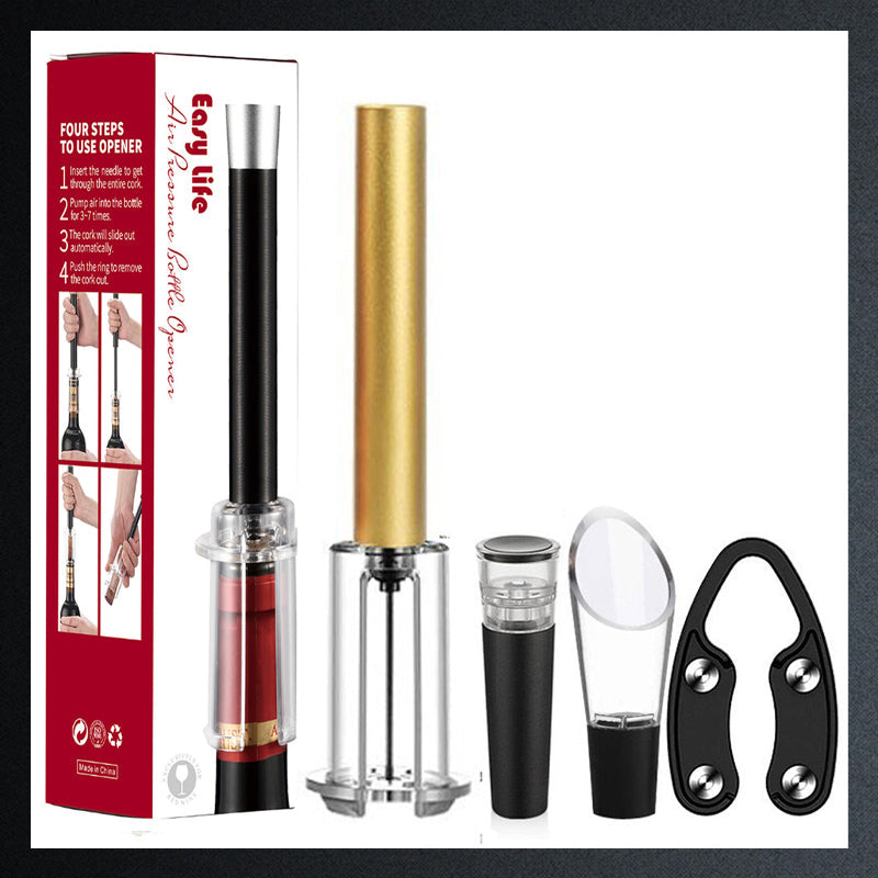 Set mit Luftpumpe, Korkenzieher und Flaschenöffner