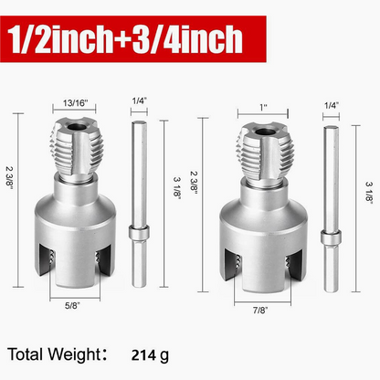 2-teiliges Rohrgewindeschneid-Set (1/2„, 3/4“) mit 1/4"-Sechskant-Vorbohrohr für Holz, Kunststoff und Heimwerkerprojekte