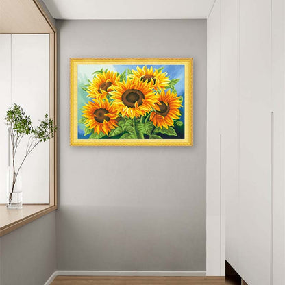 🌻 Kreuzstich-Stickbild – Sonnenblumenmotiv für Wohnzimmer & mehr