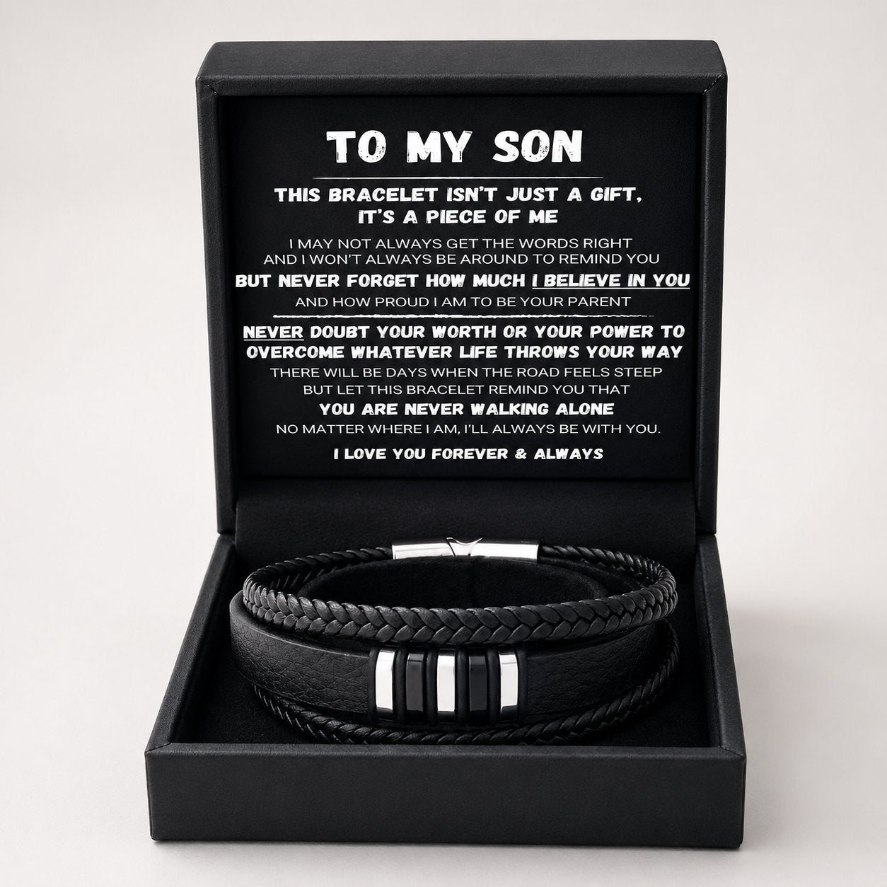Für meinen Sohn – „Never Walk Alone“-Armband-Set 🖤