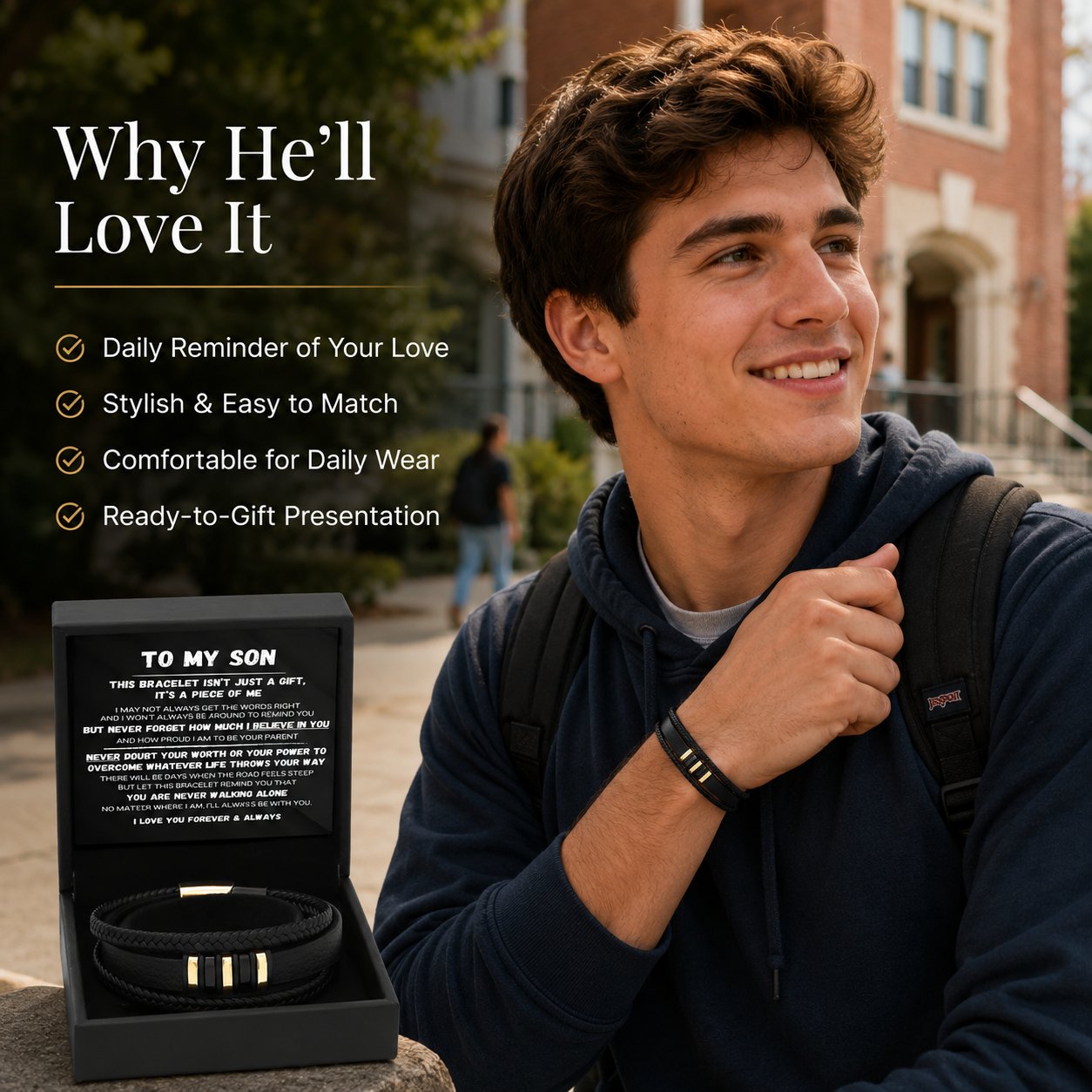 Für meinen Sohn – „Never Walk Alone“-Armband-Set 🖤