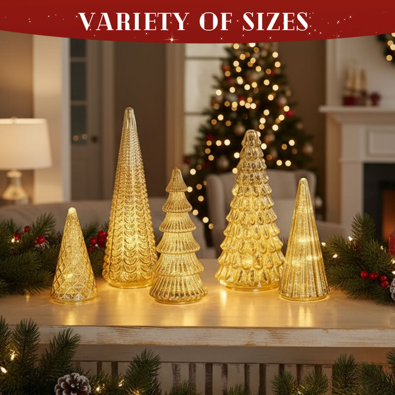 ✨ Schimmernde Weihnachten – 5-teiliges Kristallglas-Baumset mit Lichtern✨