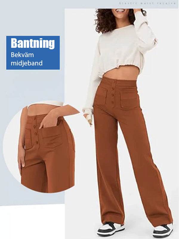⏳Hochelastische Multi-Pocket-Hose/Einfarbig lässige gerade Multi-Pocket-Hose mit hoher Elastizität