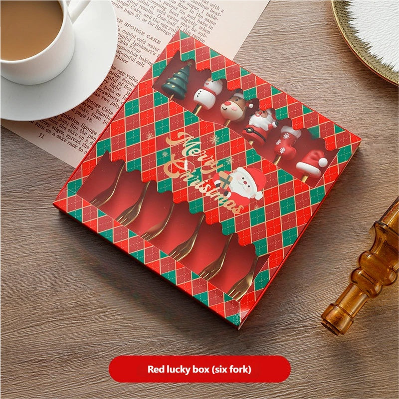 🎄 6-teiliges weihnachtliches Deko-Besteckset – Löffel, Gabel, Teelöffel, Kaffeelöffel, Essgabel & Dessertlöffel!