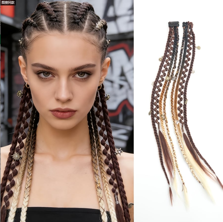 🔥🆕 2026 Boho-Dreadlock-Clip-In-Haarverlängerungen 🌿 – 20" geflochtenes Haar mit Perlen und Anhängern