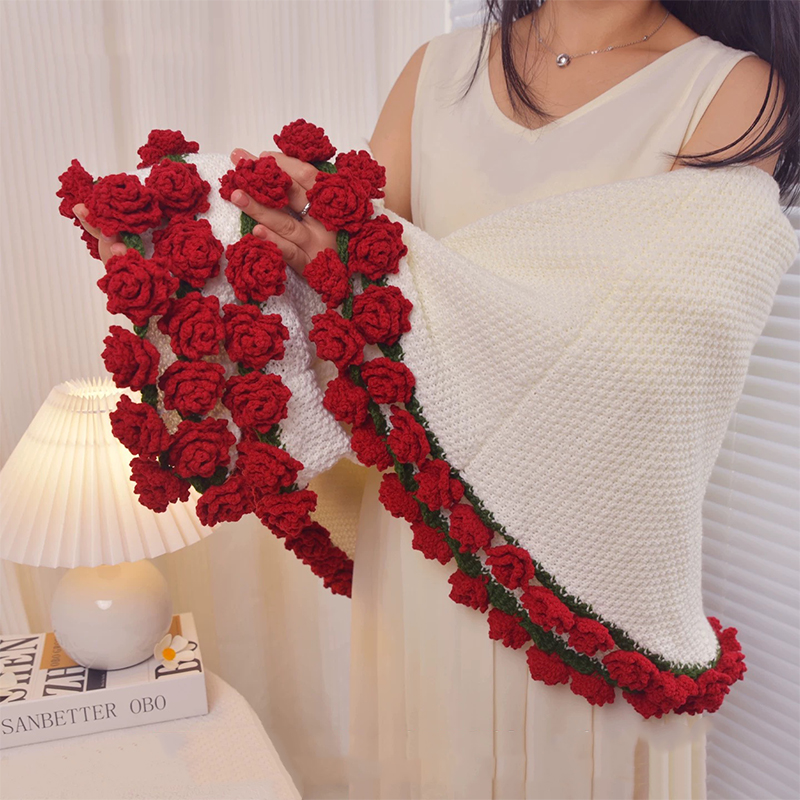 Fertige gehäkelte Blumenstrauß-Decke, Weihnachtsgeschenk, handgestrickte Rosenblumen-Überwurfdecke, lustiges und praktisches Wichtelgeschenk für Erwachsene, Jugendliche und Kinder
