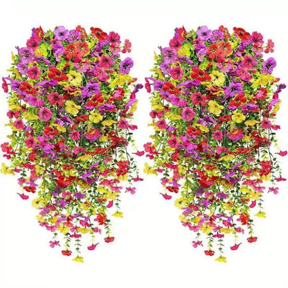 Kaskadenförmig angeordnete Gänseblümchen und Eukalyptusblüten für den Außenbereich – UV-beständig