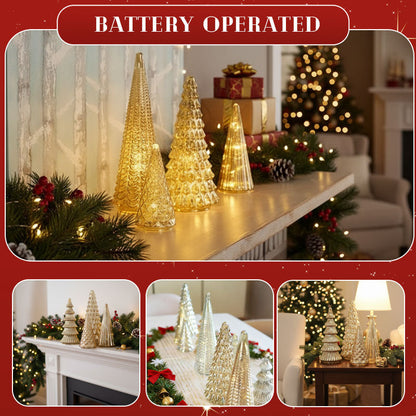 ✨ Schimmernde Weihnachten – 5-teiliges Kristallglas-Baumset mit Lichtern✨