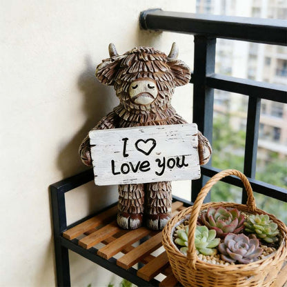 Hochlandkuh „Ich ❤️ liebe dich“ Statue aus Harz
