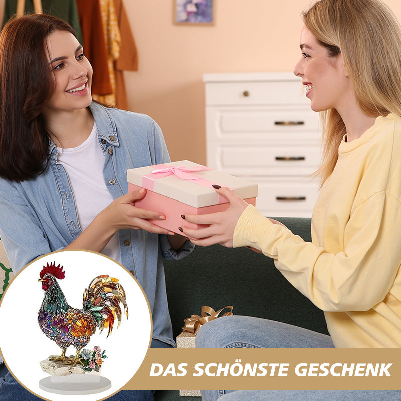 Bunte Glücks-Hahn Figur