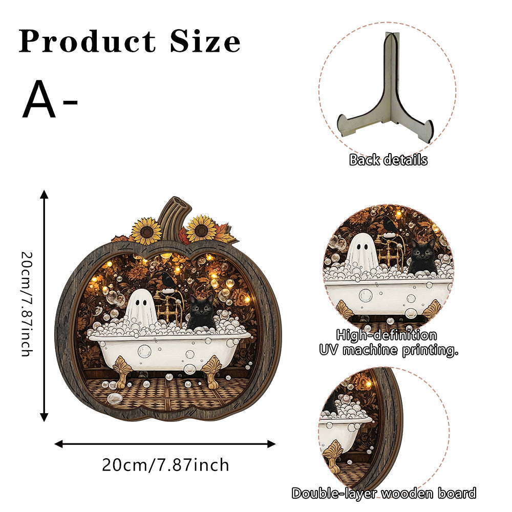 👻 Bezaubernde Halloween-Kürbis-Dekoration mit Geistern | Gemütliche Tischdekoration aus Holz mit charmanten Motiven