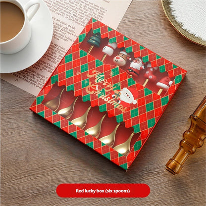 🎄 6-teiliges weihnachtliches Deko-Besteckset – Löffel, Gabel, Teelöffel, Kaffeelöffel, Essgabel & Dessertlöffel!