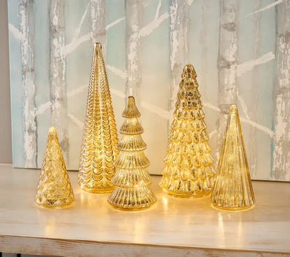 ✨ Schimmernde Weihnachten – 5-teiliges Kristallglas-Baumset mit Lichtern✨