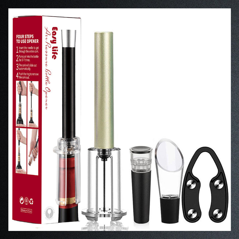Set mit Luftpumpe, Korkenzieher und Flaschenöffner