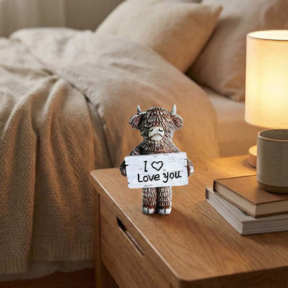 Hochlandkuh „Ich ❤️ liebe dich“ Statue aus Harz