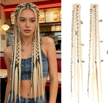 🔥🆕 2026 Boho-Dreadlock-Clip-In-Haarverlängerungen 🌿 – 20" geflochtenes Haar mit Perlen und Anhängern