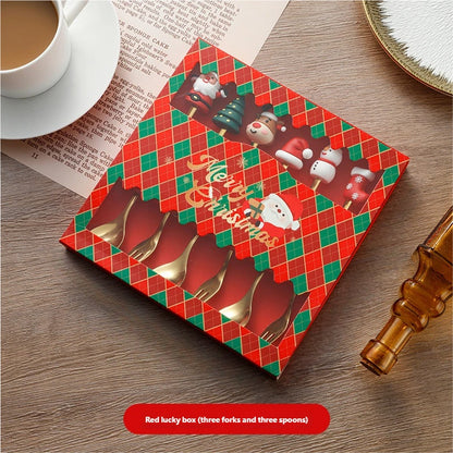 🎄 6-teiliges weihnachtliches Deko-Besteckset – Löffel, Gabel, Teelöffel, Kaffeelöffel, Essgabel & Dessertlöffel!