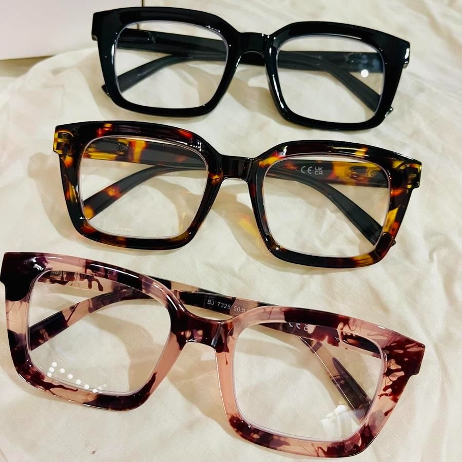 👓3er-Pack Schildpatt-Lesebrillen – Blaulichtfilternde, übergroße quadratische Lesebrille