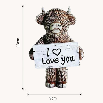Hochlandkuh „Ich ❤️ liebe dich“ Statue aus Harz