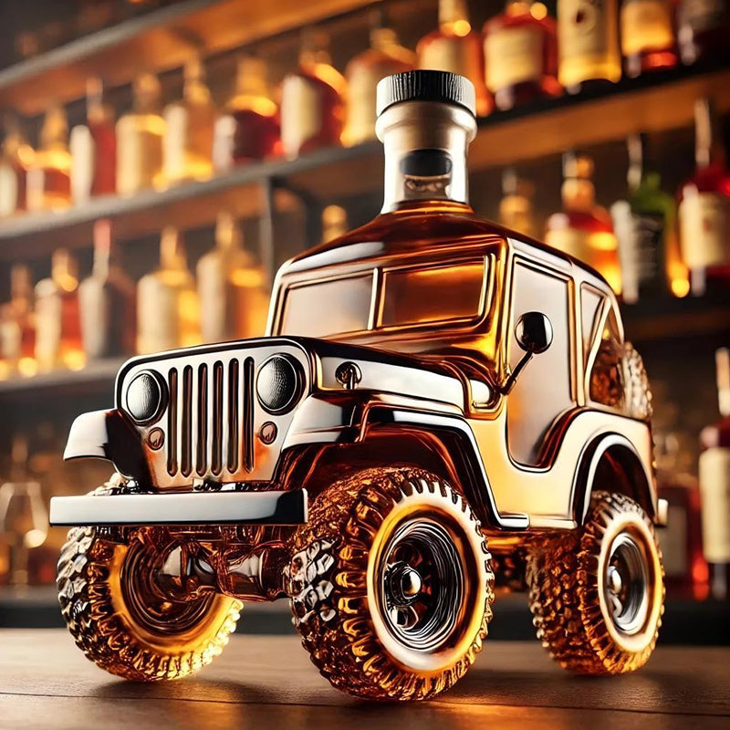 Whiskeyflasche im Retro-Auto-Design