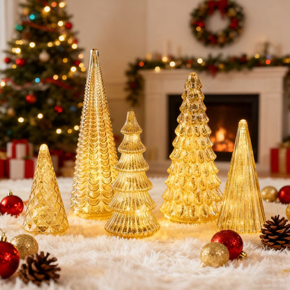 ✨ Schimmernde Weihnachten – 5-teiliges Kristallglas-Baumset mit Lichtern✨