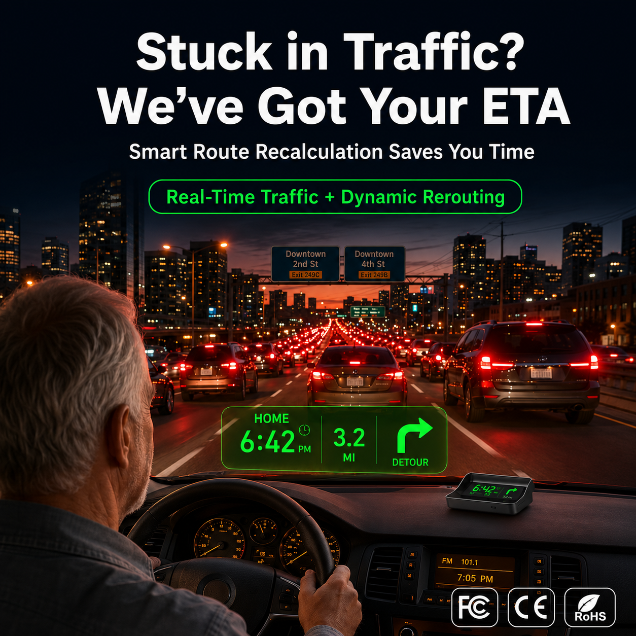 Head-Up-Display (HUD) – Navigationssystem für das Auto mit digitalem Tachometer