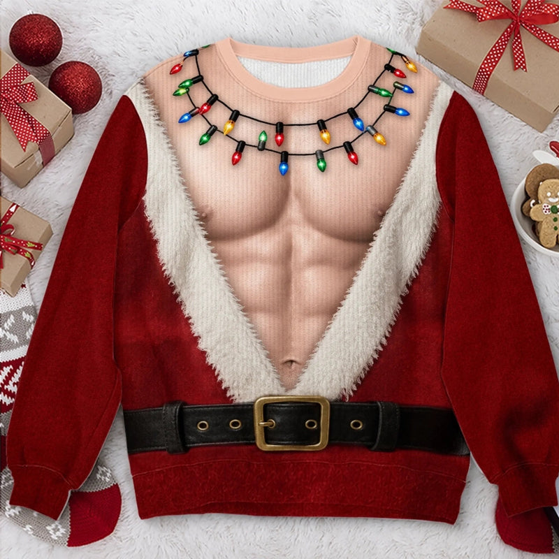 🎅 Lustiges Weihnachtsshirt mit langen Ärmeln und Weihnachtsmann-Motiv | Auffälliges Festtagsshirt für die Feiertage