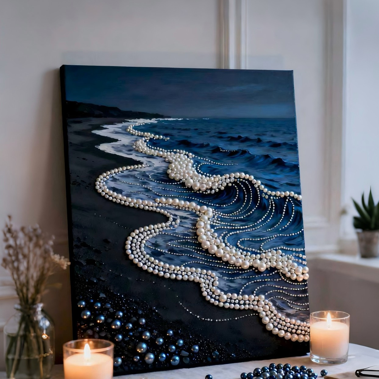 (40x50cm) DIY Perlenmalerei gerahmt Strand Motiv Handgefertigtes Perlenmaterial Kunst-Set Wohnzimmerdekoration