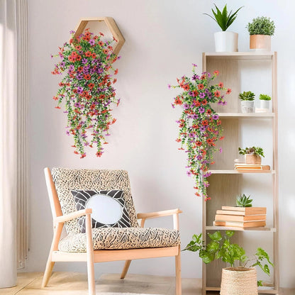 Kaskadenförmig angeordnete Gänseblümchen und Eukalyptusblüten für den Außenbereich – UV-beständig