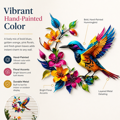 Wandbild „Kolibri in voller Blüte“ aus Metall