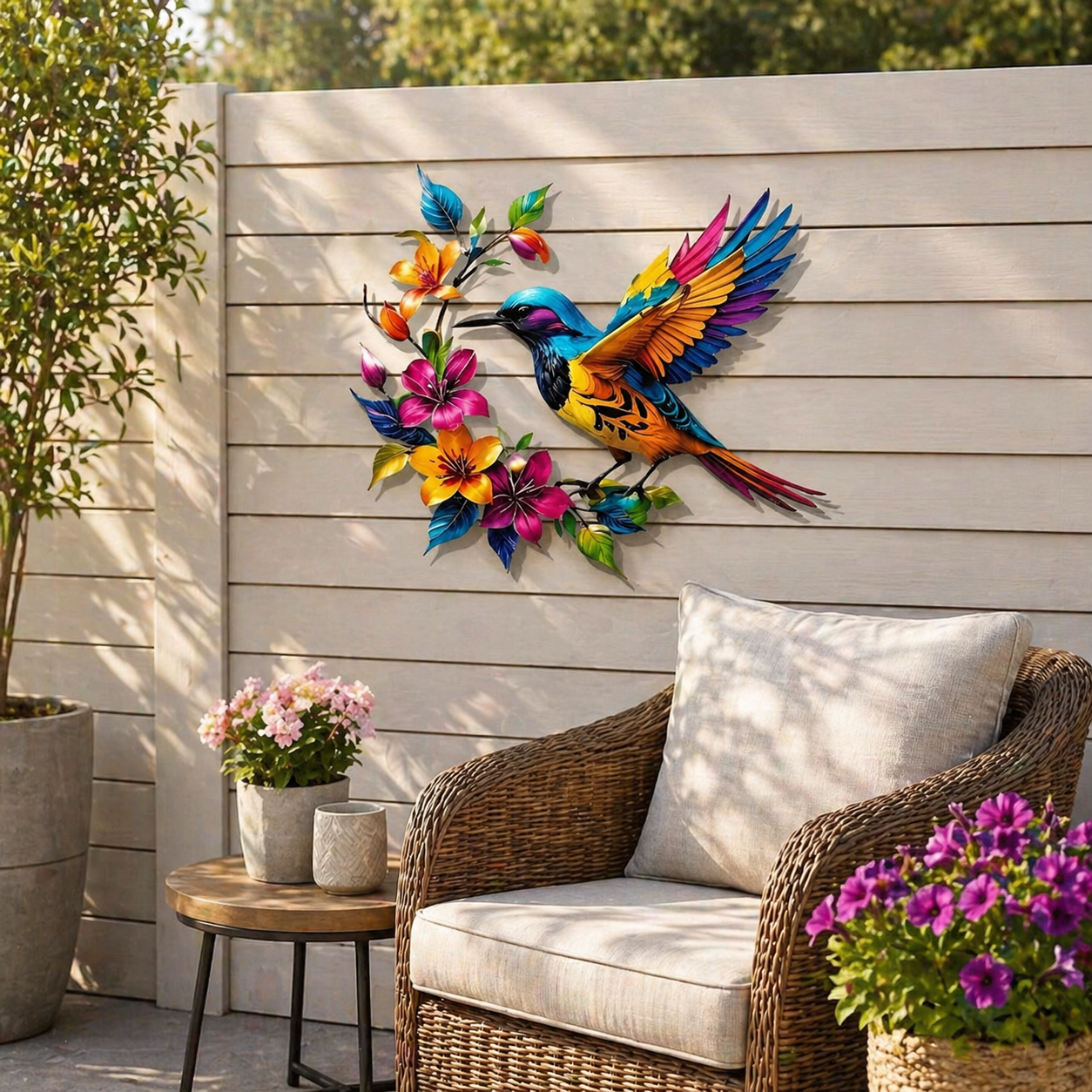 Wandbild „Kolibri in voller Blüte“ aus Metall