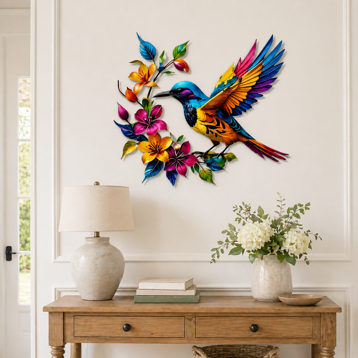 Wandbild „Kolibri in voller Blüte“ aus Metall