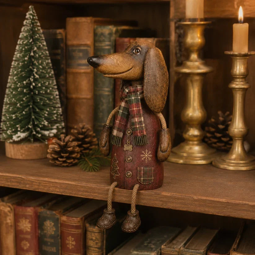🎄 Vintage-Weihnachts-Dackel als Regalfigur | Festliche Hundedekoration