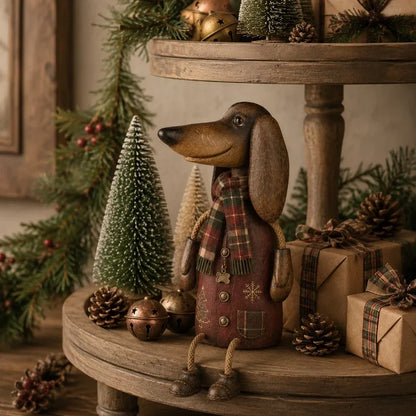 🎄 Vintage-Weihnachts-Dackel als Regalfigur | Festliche Hundedekoration