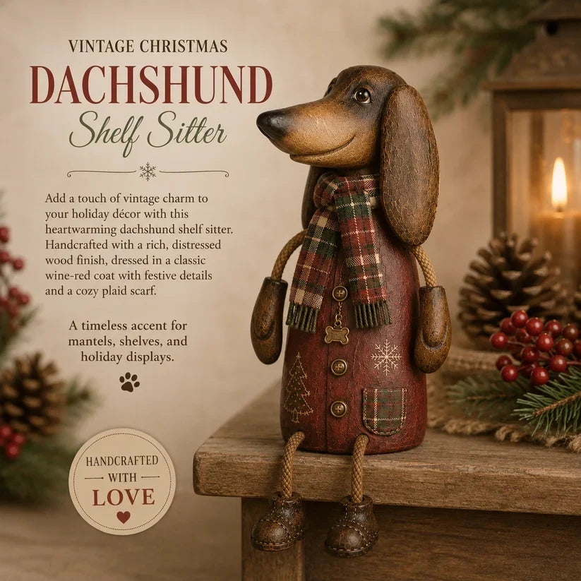 🎄 Vintage-Weihnachts-Dackel als Regalfigur | Festliche Hundedekoration