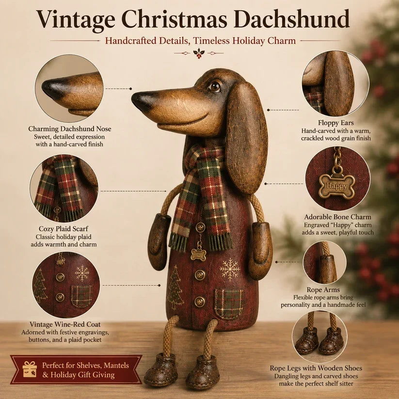🎄 Vintage-Weihnachts-Dackel als Regalfigur | Festliche Hundedekoration