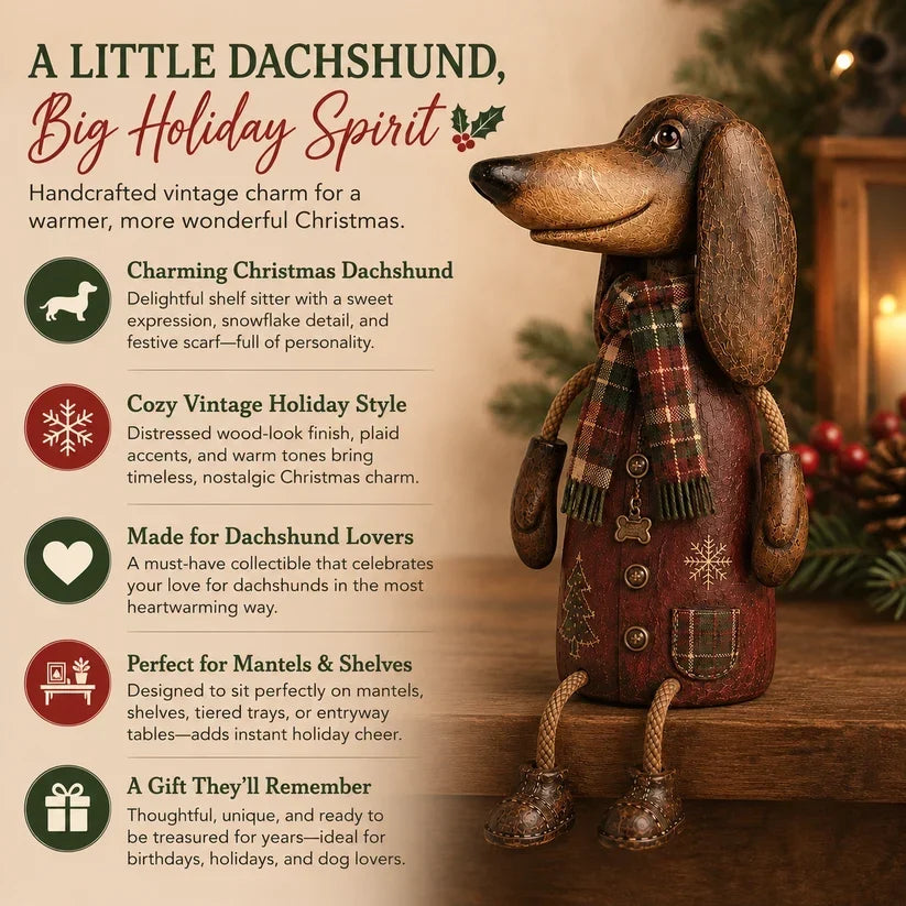 🎄 Vintage-Weihnachts-Dackel als Regalfigur | Festliche Hundedekoration