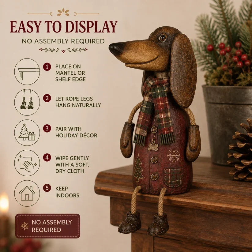 🎄 Vintage-Weihnachts-Dackel als Regalfigur | Festliche Hundedekoration
