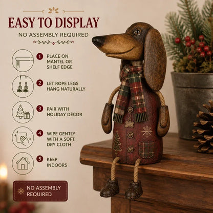 🎄 Vintage-Weihnachts-Dackel als Regalfigur | Festliche Hundedekoration