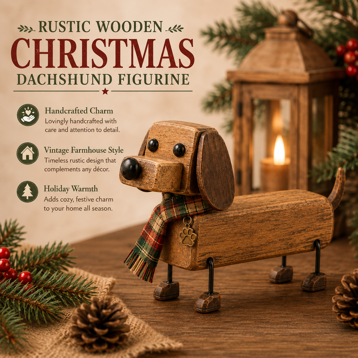 ✨Rustikale Weihnachtsfigur aus Holz in Form eines Dackels