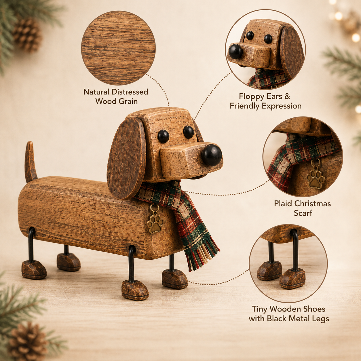 ✨Rustikale Weihnachtsfigur aus Holz in Form eines Dackels