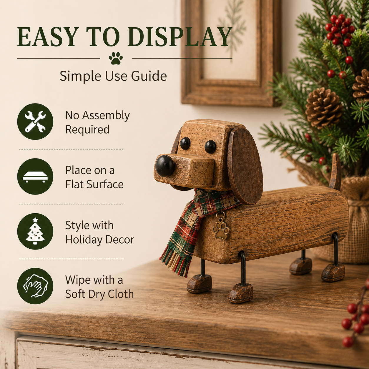 ✨Rustikale Weihnachtsfigur aus Holz in Form eines Dackels