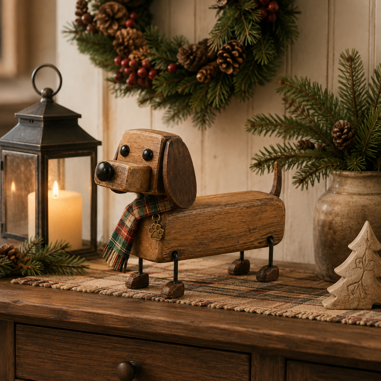 ✨Rustikale Weihnachtsfigur aus Holz in Form eines Dackels