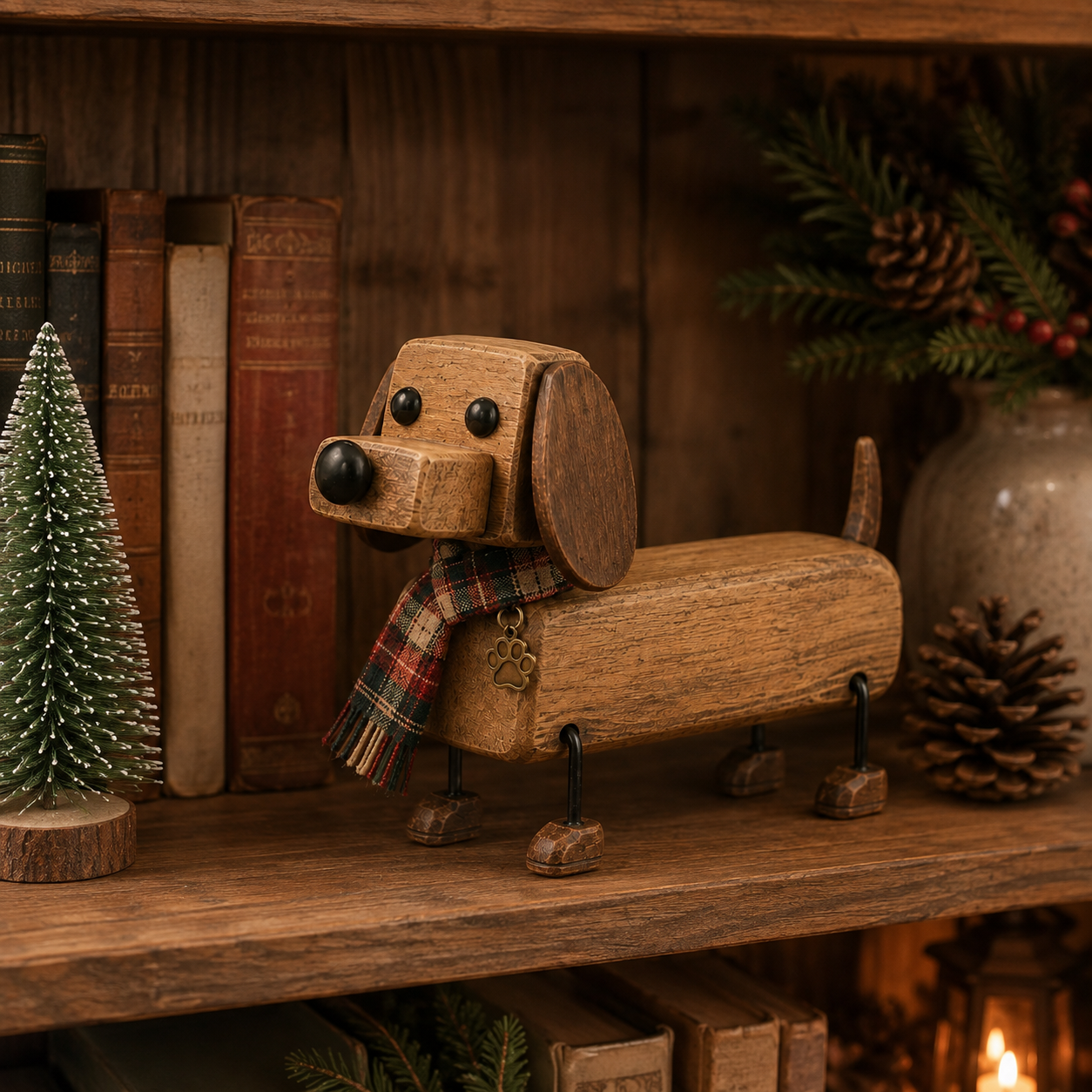 ✨Rustikale Weihnachtsfigur aus Holz in Form eines Dackels
