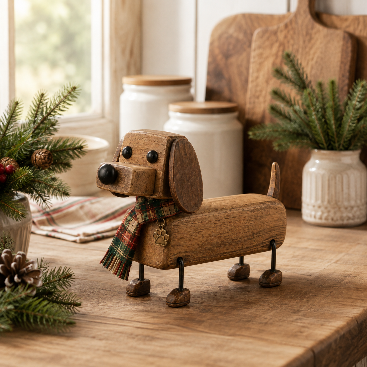 ✨Rustikale Weihnachtsfigur aus Holz in Form eines Dackels