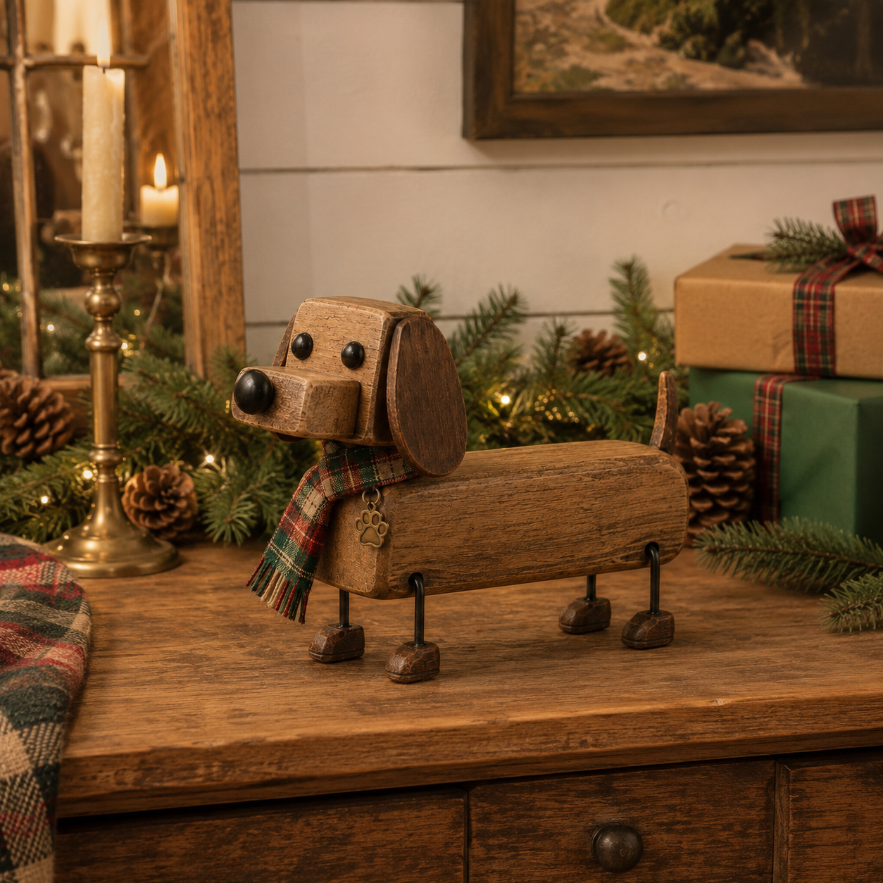 ✨Rustikale Weihnachtsfigur aus Holz in Form eines Dackels