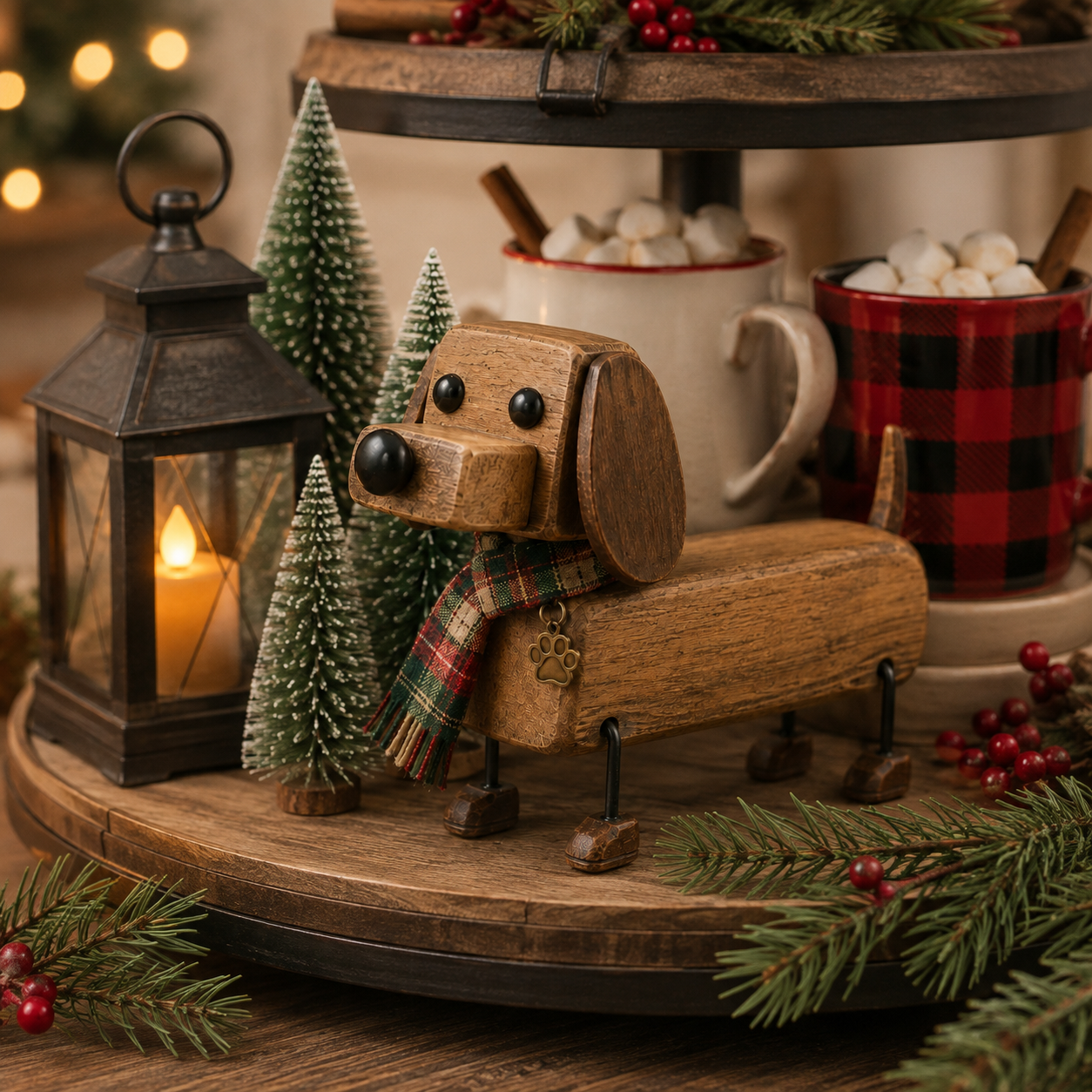 ✨Rustikale Weihnachtsfigur aus Holz in Form eines Dackels