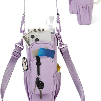 Verstellbare Umhängetasche mit Thermosbecherhalter für