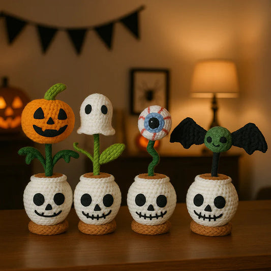 Halloween Totenkopf Pflanzgefäß Set Häkelanleitung