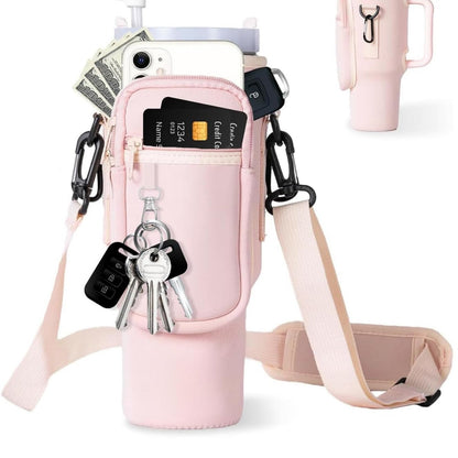Verstellbare Umhängetasche mit Thermosbecherhalter für
